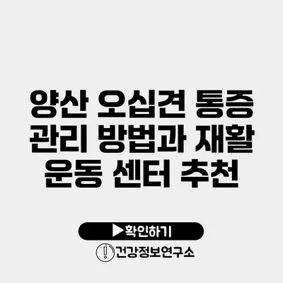 양산 오십견 통증 관리 방법과 재활 운동 센터 추천