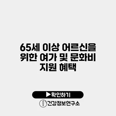 65세 이상 어르신을 위한 여가 및 문화비 지원 혜택
