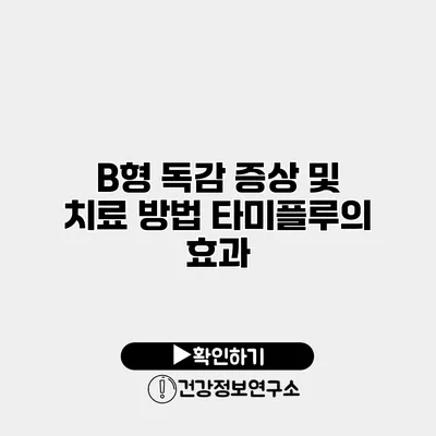 B형 독감 증상 및 치료 방법 타미플루의 효과