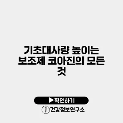 기초대사량 높이는 보조제 코아진의 모든 것