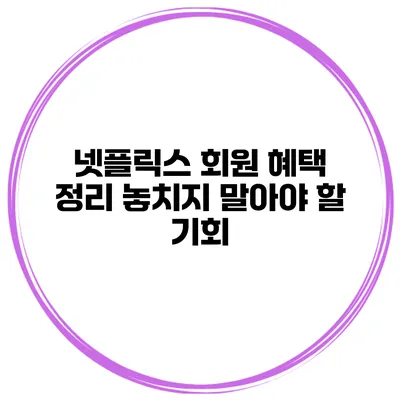넷플릭스 회원 혜택 정리 놓치지 말아야 할 기회